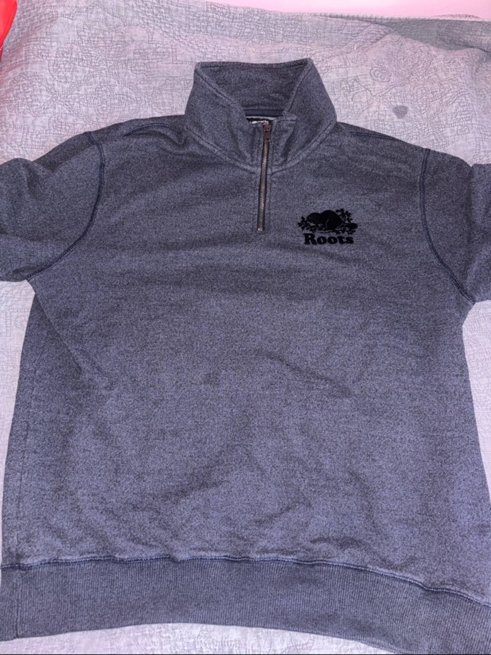 Roots Men's Navy Blue Quarter-Zip Sweater - Picture 2 of 3